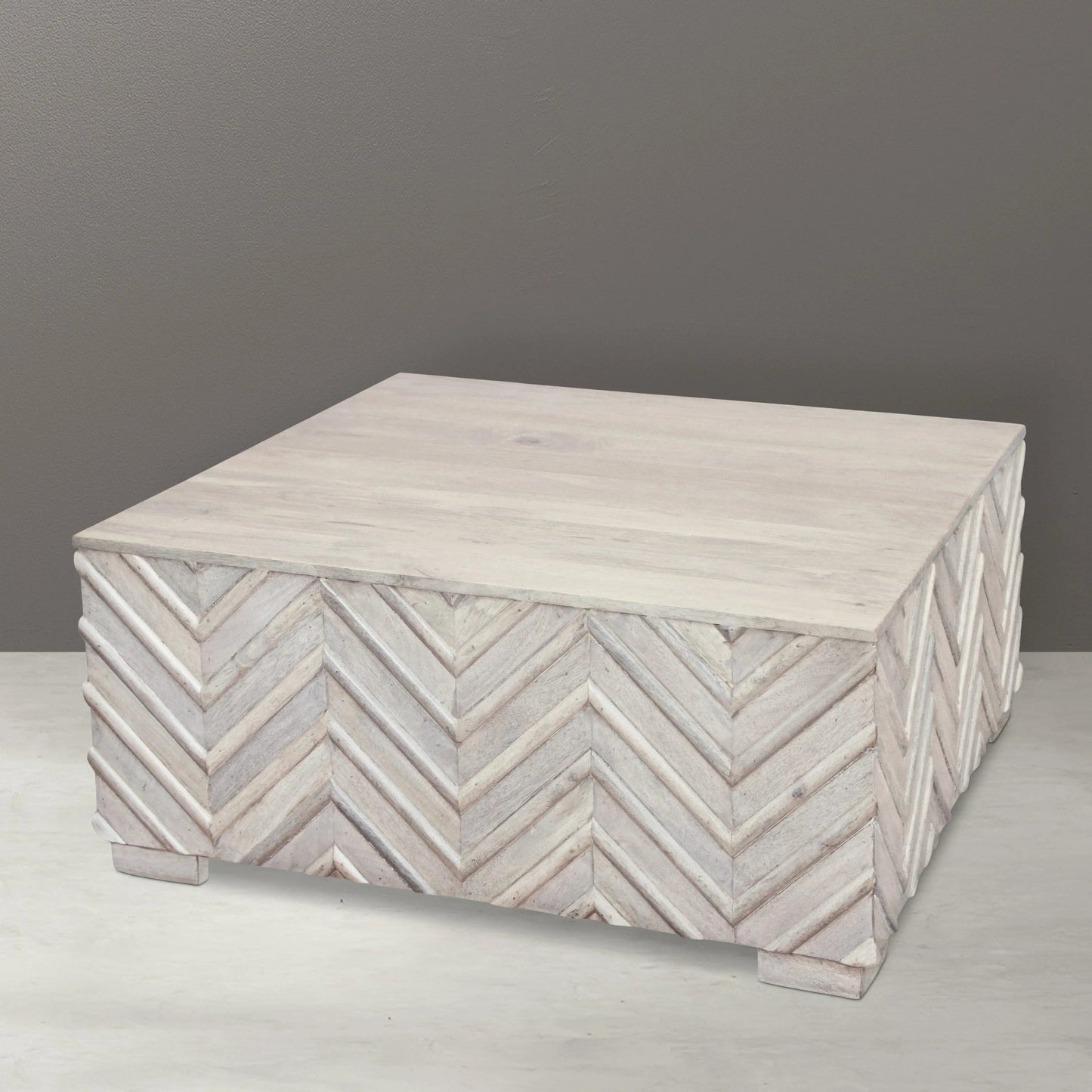 Meva Ziggy 18" White Wash Solid Mango Wood Cocktail Table