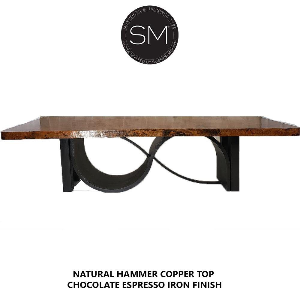 Mexports by Susana Molina 108" Oxidized Contemporary Hammered Copper Top With Nailheads on Edge Rectangular Dining Table