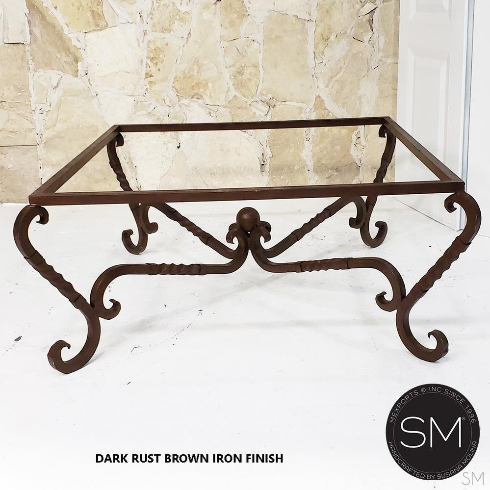 Mexports by Susana Molina 1211AM 48" Mesquite Wood Top Rounded Corners Turquoise Inlay With Nailheads on Edge Square Coffee Table