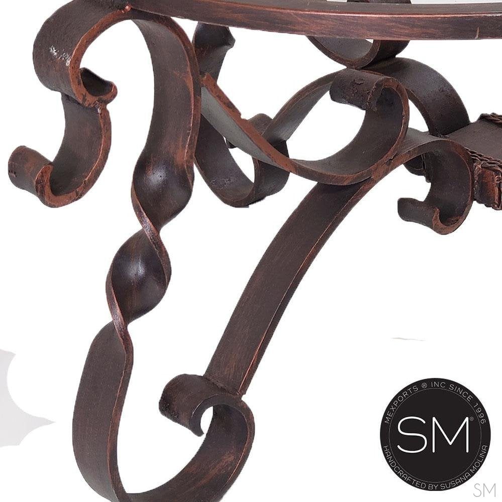 Mexports by Susana Molina 1212AAAM 48" Mesquite Wood Top Turquoise Inlay Rustic Round Coffee Table