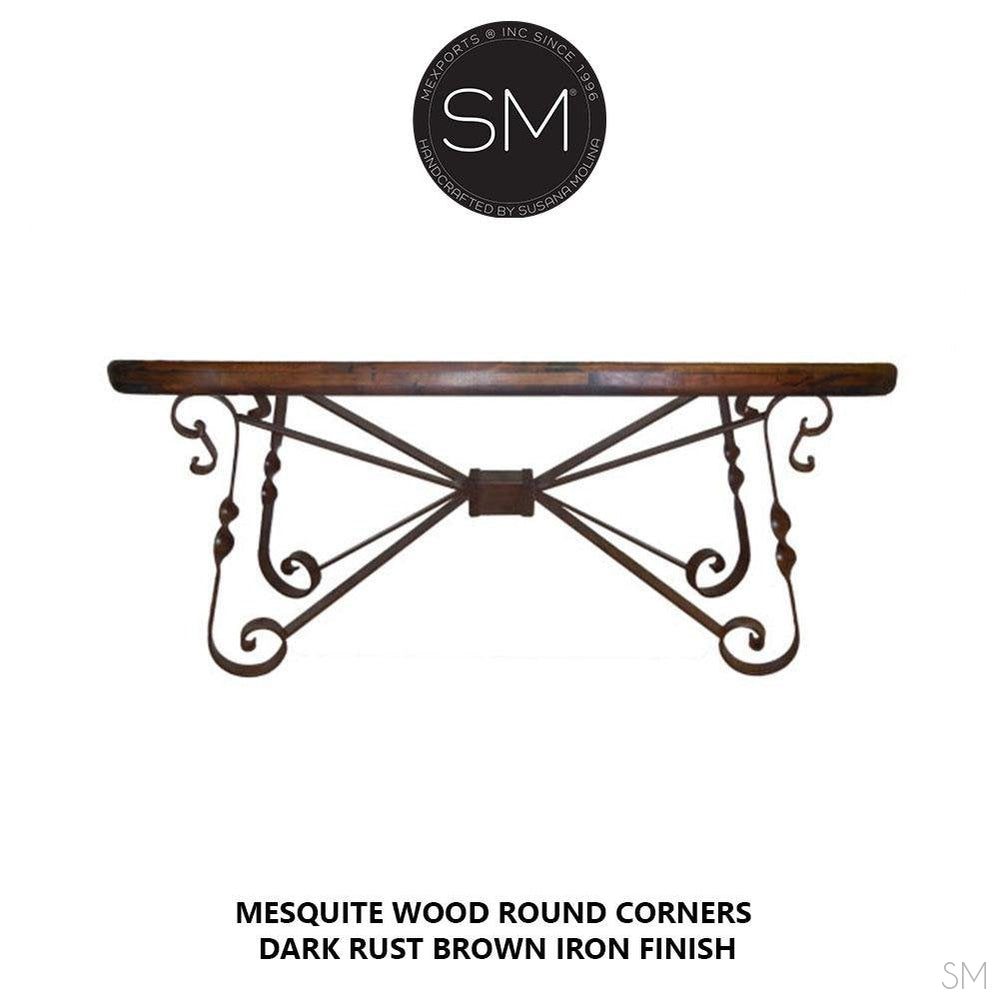 Mexports by Susana Molina 1212CM 72" Mesquite Wood Top Rounded Corners Red Coral Inlay Console Table