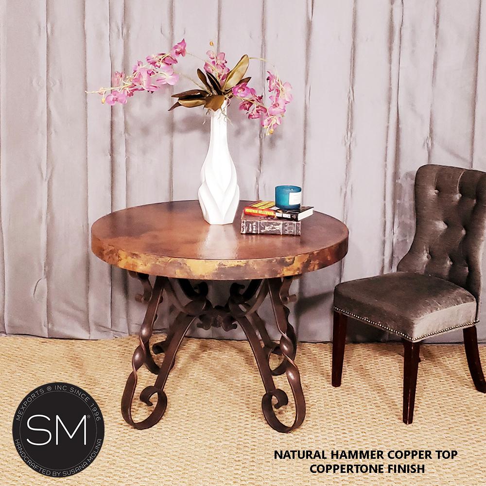 Mexports by Susana Molina 1212LC 31" Natural Hammered Copper Round Side Table With Iron Base