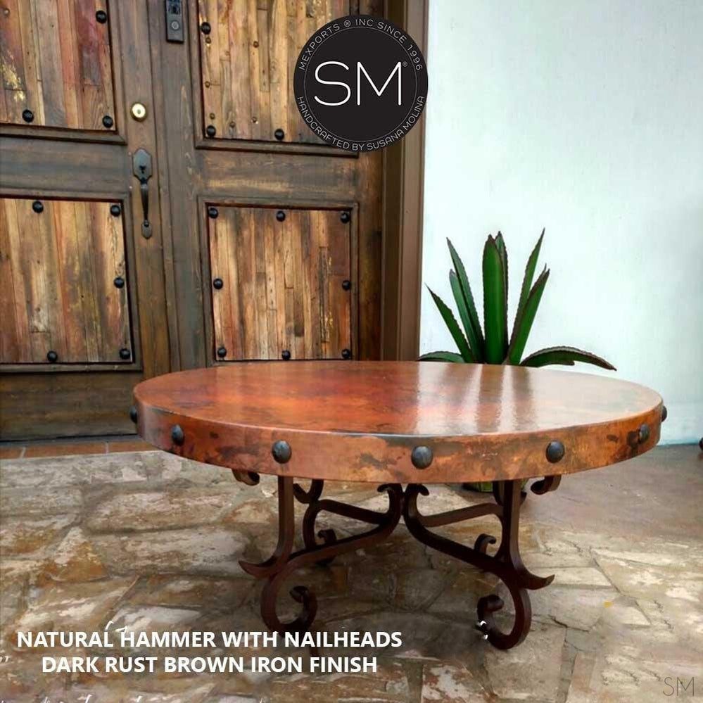 Mexports by Susana Molina 1215AAAC 38" Natural Hammer Copper Top With Nailheads on Edge Round Coffee Table