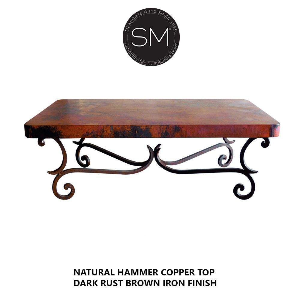 Mexports by Susana Molina 1215AAC 60" Natural Hammered Copper Top With Nailheads on Edge Rectangular Coffee Table