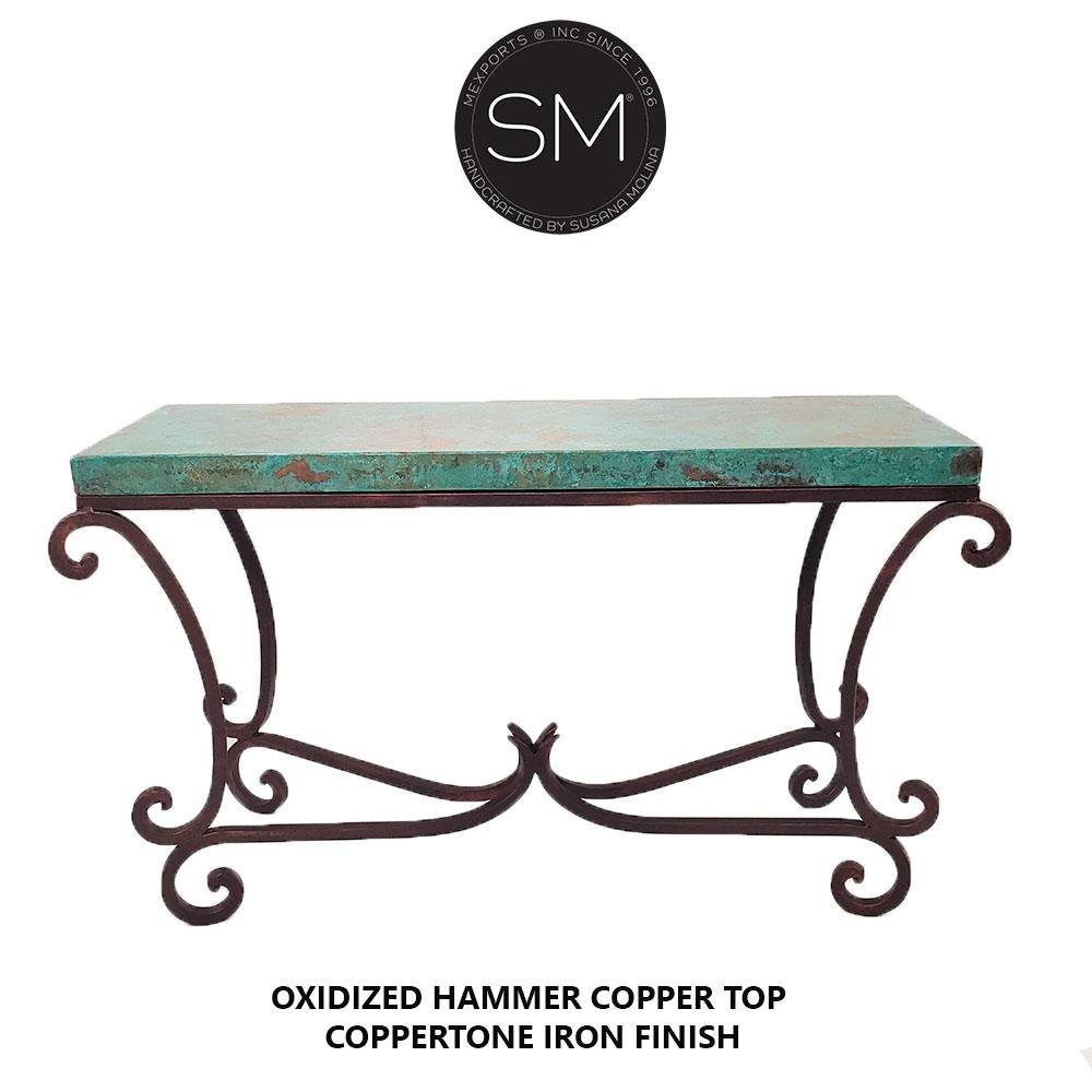 Mexports by Susana Molina 1215CC 72" Oxidized Hammered Copper With Nailheads on Edge Rectangular Console Table