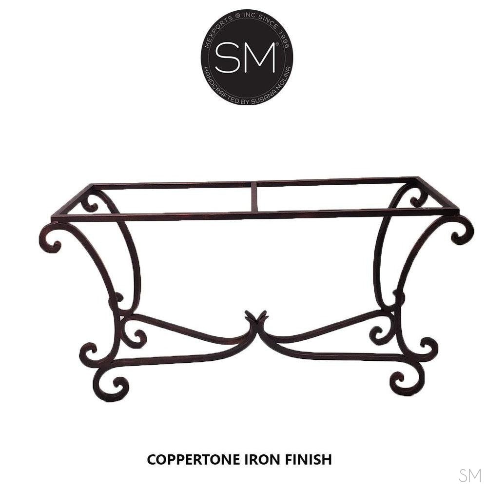 Mexports by Susana Molina 1215CM 72" Mesquite Wood Top Free Form Edge No Inlay Rectangular Console Table With Iron Base