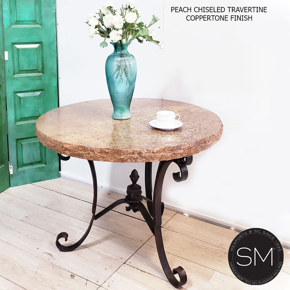 Mexports by Susana Molina 1223LT 31" Peach Travertine Top Bullnose Edge Round Side Table