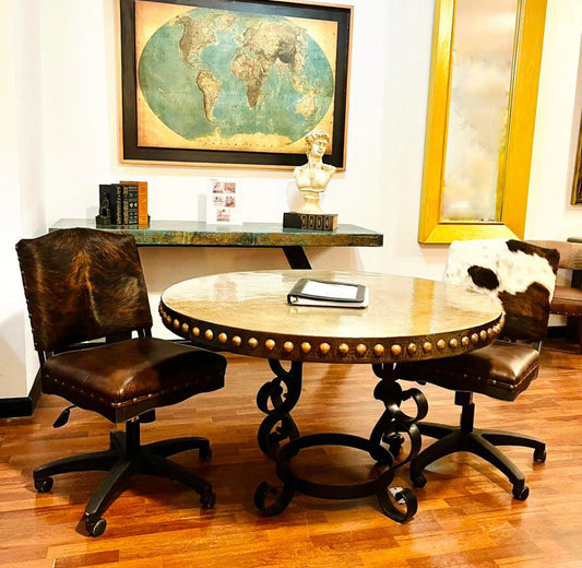 Mexports by Susana Molina 1238DC 54" Oxidized Nikkel Top Dining Table With Nailheads on Edge