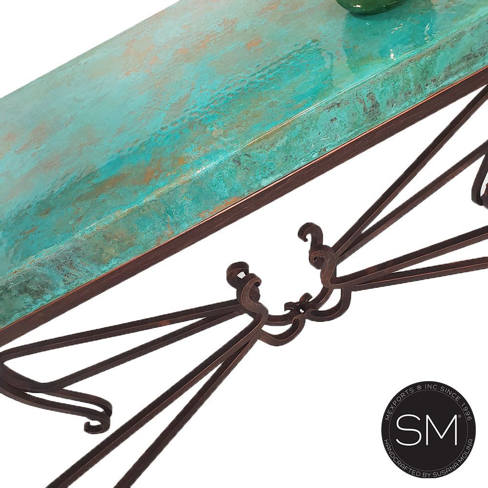 Mexports by Susana Molina 1242CC 72" Oxidized Hammered Copper Rectangular Console Table