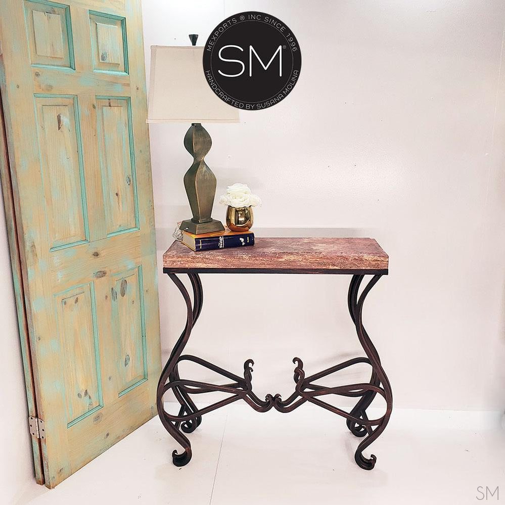 Mexports by Susana Molina 1242FT 44" Cream Travertine Chiseled Edge Rectangular Console Table