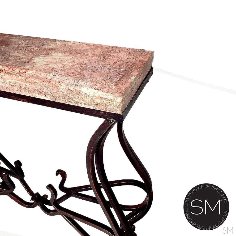 Mexports by Susana Molina 1242FT 44" Peach Travertine Straight Edge Rectangular Console Table