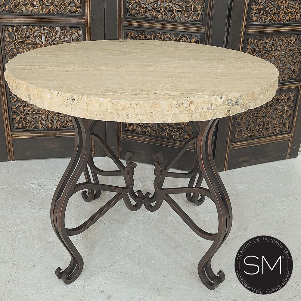 Mexports by Susana Molina 1242LT 31" Cream Travertine Top Bullnose Edge Round Side Table