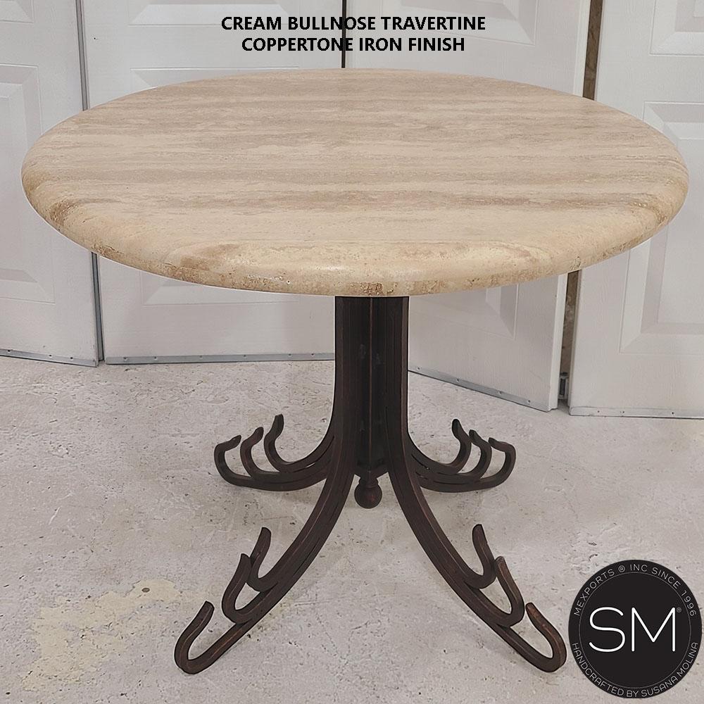 Mexports by Susana Molina 1245LT 31" Cream Travertine Stone Top Bullnose Edge Round Side Table