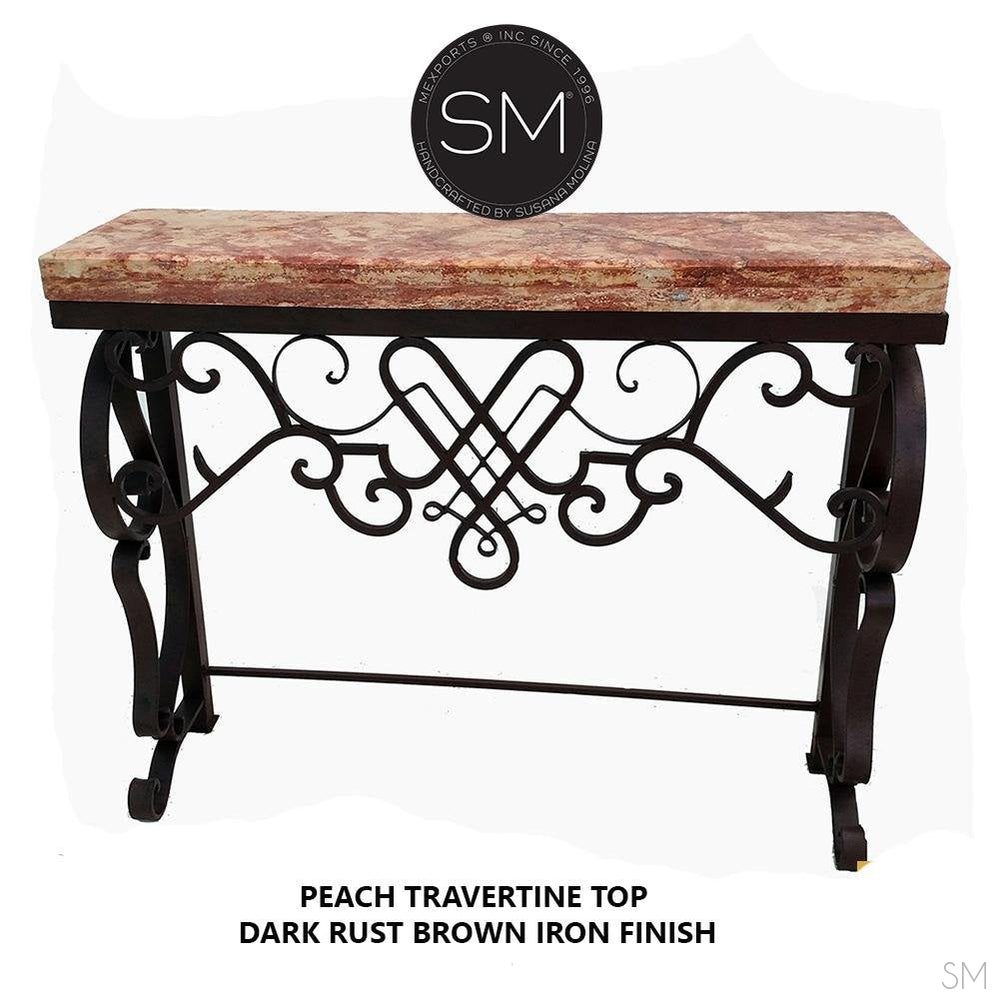 Mexports by Susana Molina 1255FT 44" Peach Travertine Stone Chiseled Edge Rectangular Console Table