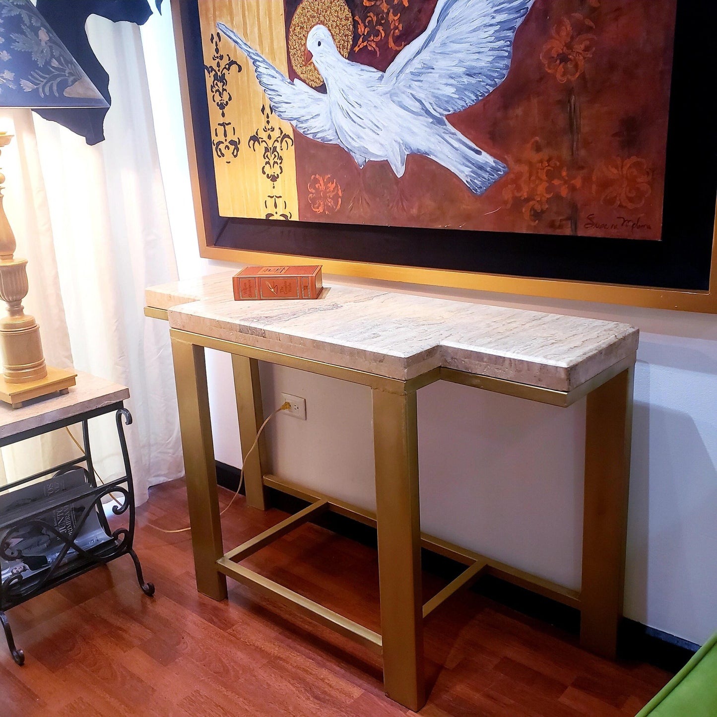 Mexports by Susana Molina 1260CT 59" Cream Travertine Stone Double Straight Edge Large Console Table
