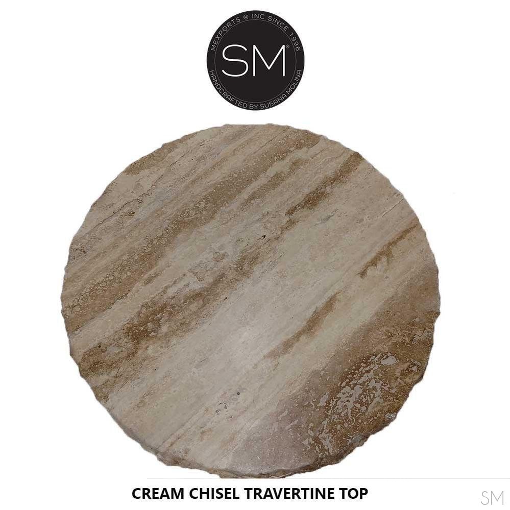 Mexports by Susana Molina 48" Cream Chisel Travertine Top Round Bar Table