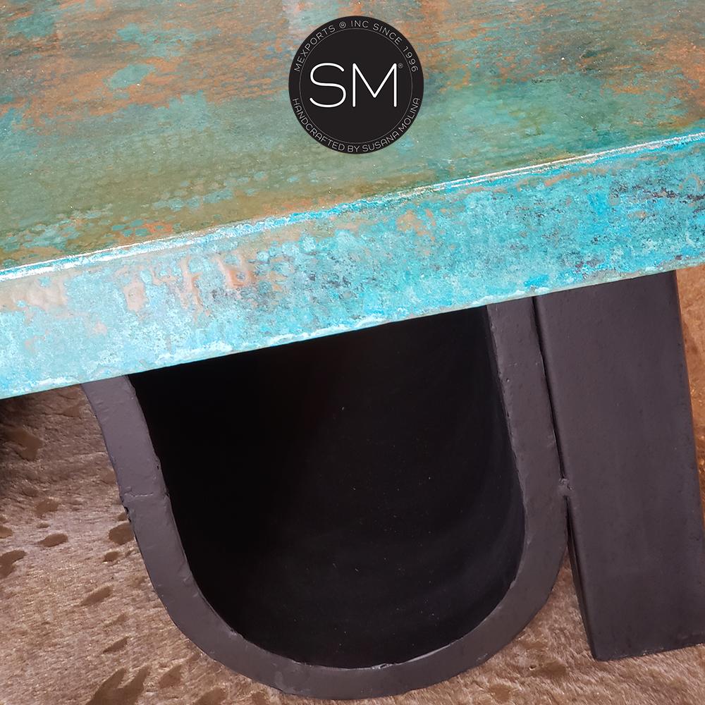 Mexports by Susana Molina 48" Oxidized Hammer Copper Top Square Contemporary Coffee Table