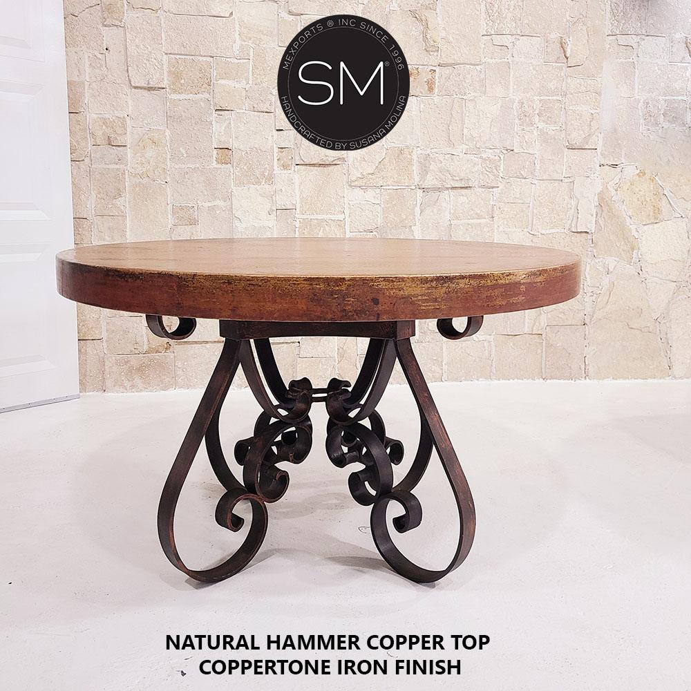 Mexports by Susana Molina 48" Oxidized Hammered Copper Wrought Iron Legs Round Dining Table