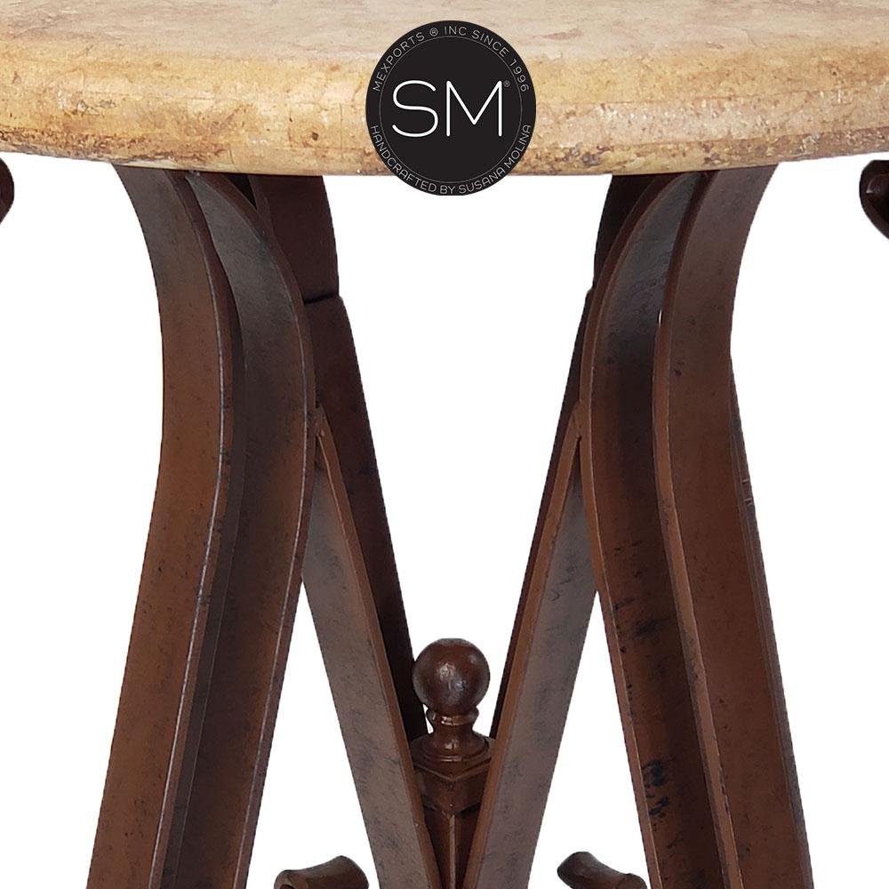 Mexports by Susana Molina 48" Peach Bullnose Edge Modern Travertine Round Patio Bar Table