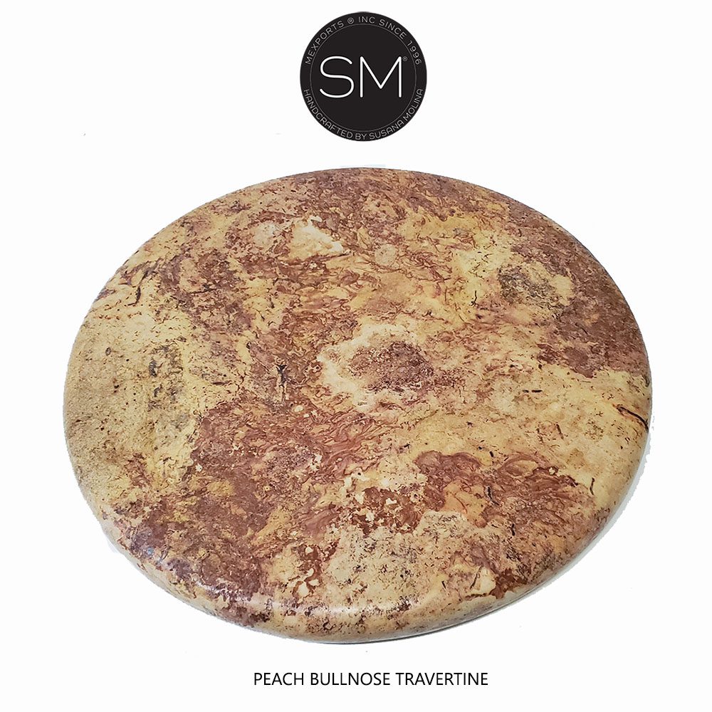 Mexports by Susana Molina 48" Peach Travertine Bullnose Edge Round Modern Outdoor Dining Table