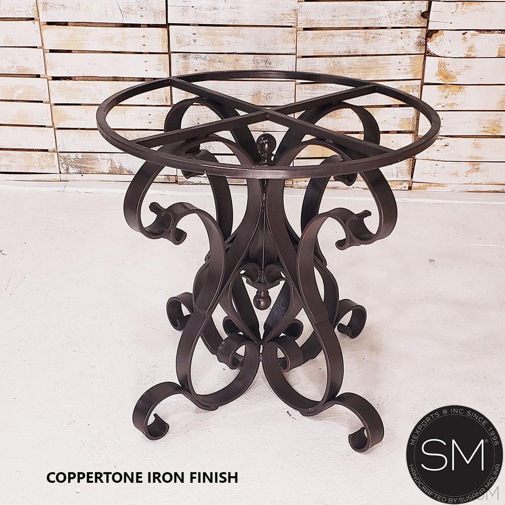Mexports by Susana Molina 48" Peach Travertine Chisel Edge Round Dining Table With Wrought Iron Base