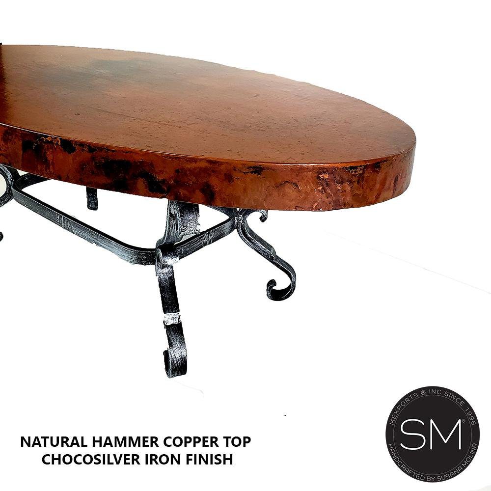 Mexports by Susana Molina 60" W x 32" L Natural Hammer Copper Top Oval Coffee Table