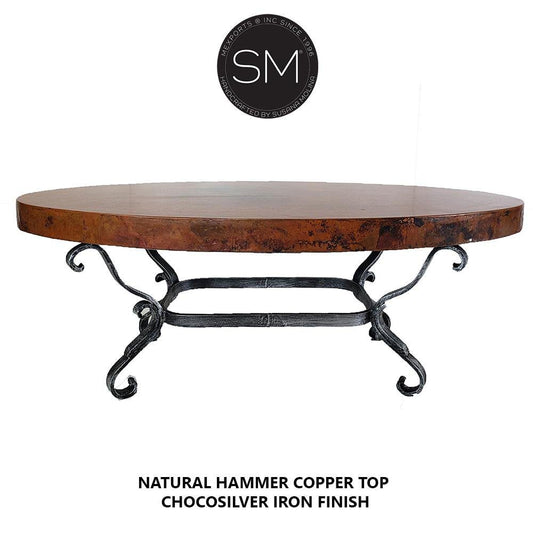 Mexports by Susana Molina 60" W x 32" L Natural Hammer Copper Top Oval Coffee Table
