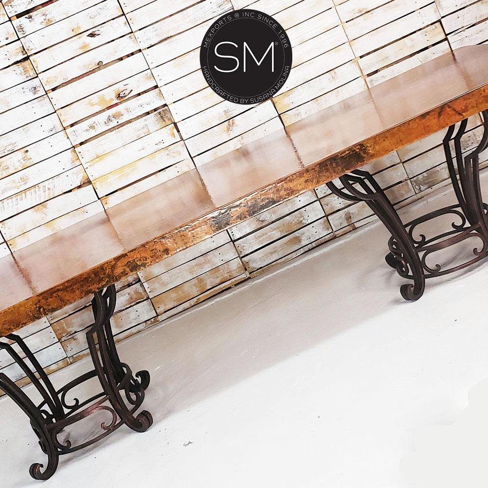 Mexports by Susana Molina 84" Natural Hammer Copper Top Rectangular Mediterranean Dining Table