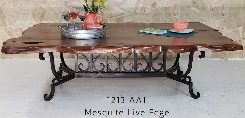 Mexports by Susana Molina 96" Mesquite Top Live Edge Turquoise Inlay Rectangular Modern Dining Table