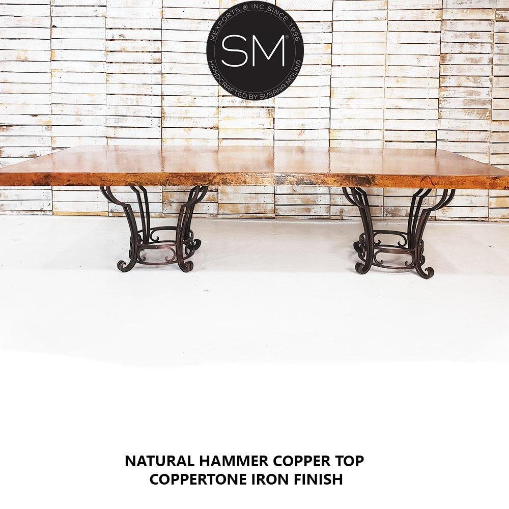 Mexports by Susana Molina 96" Oxidized Hammer Copper Top Rectangular Mediterranean Dining Table