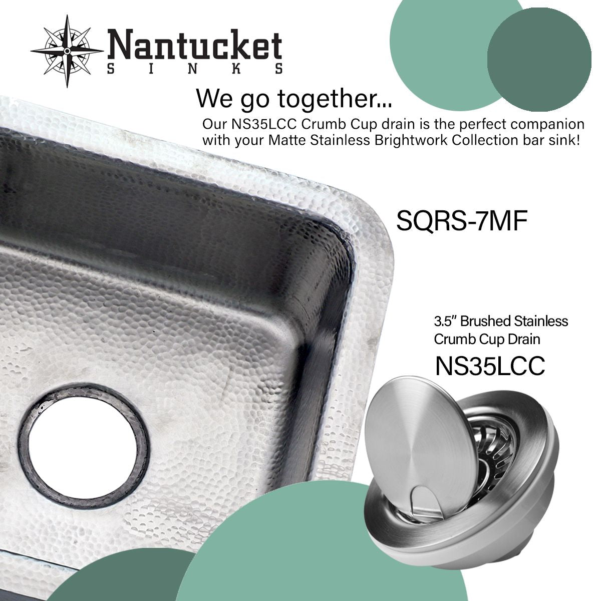 Nantucket Sinks 16.5 Inch Square Hammered Satin Matte Finish Stainless Bar Sink