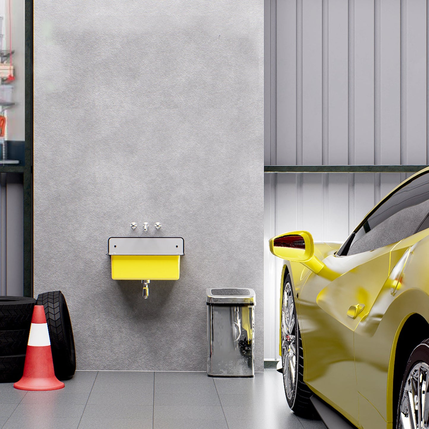 Nantucket Sinks Anchor Collection 20" Irregular Wallmount Powder Coated Yellow/White Iron Single Bowl Bucket Sink No Overflow