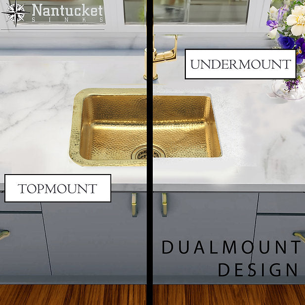 Nantucket Sinks Brightwork 20" Dual Mount Hand-Hammered Single Bowl Brass Bar Sink
