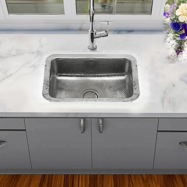 Nantucket Sinks Brightwork 20" Dual Mount Hand-Hammered Single Bowl Stainless Steel Bar Sink