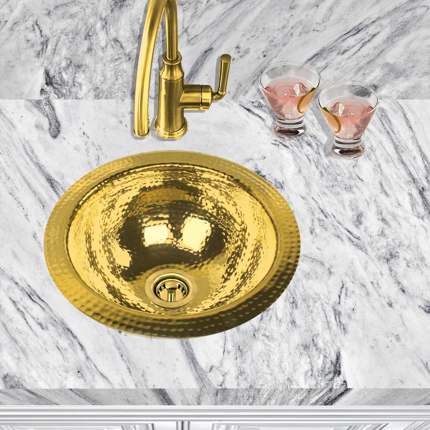 Nantucket Sinks Brightwork Home 13" Round Undermount or Overmount Polished Brass Single Bowl Hammered Bar Room Sink