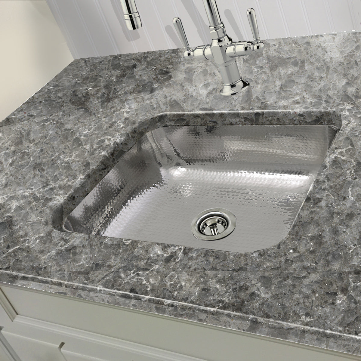 Nantucket Sinks Brightwork Home 18" Square Undermount or Overmount Polished Stainless Steel Single Bowl Hammered Bar Sink