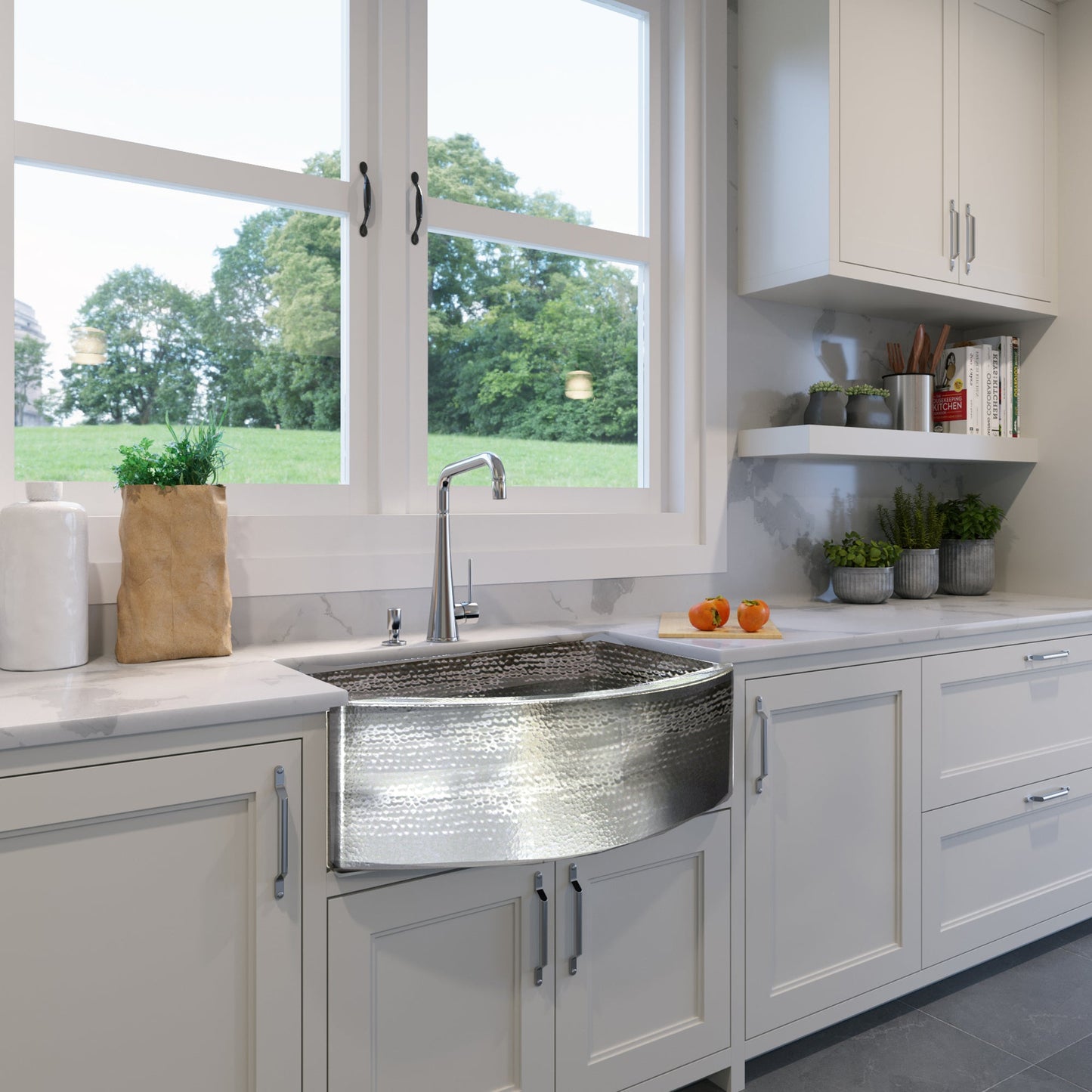 Nantucket Sinks Brightwork Home 33" Rectangle Undermount Polished Stainless Steel Single Bowl Hammered Farmhouse Apron Kitchen Sink