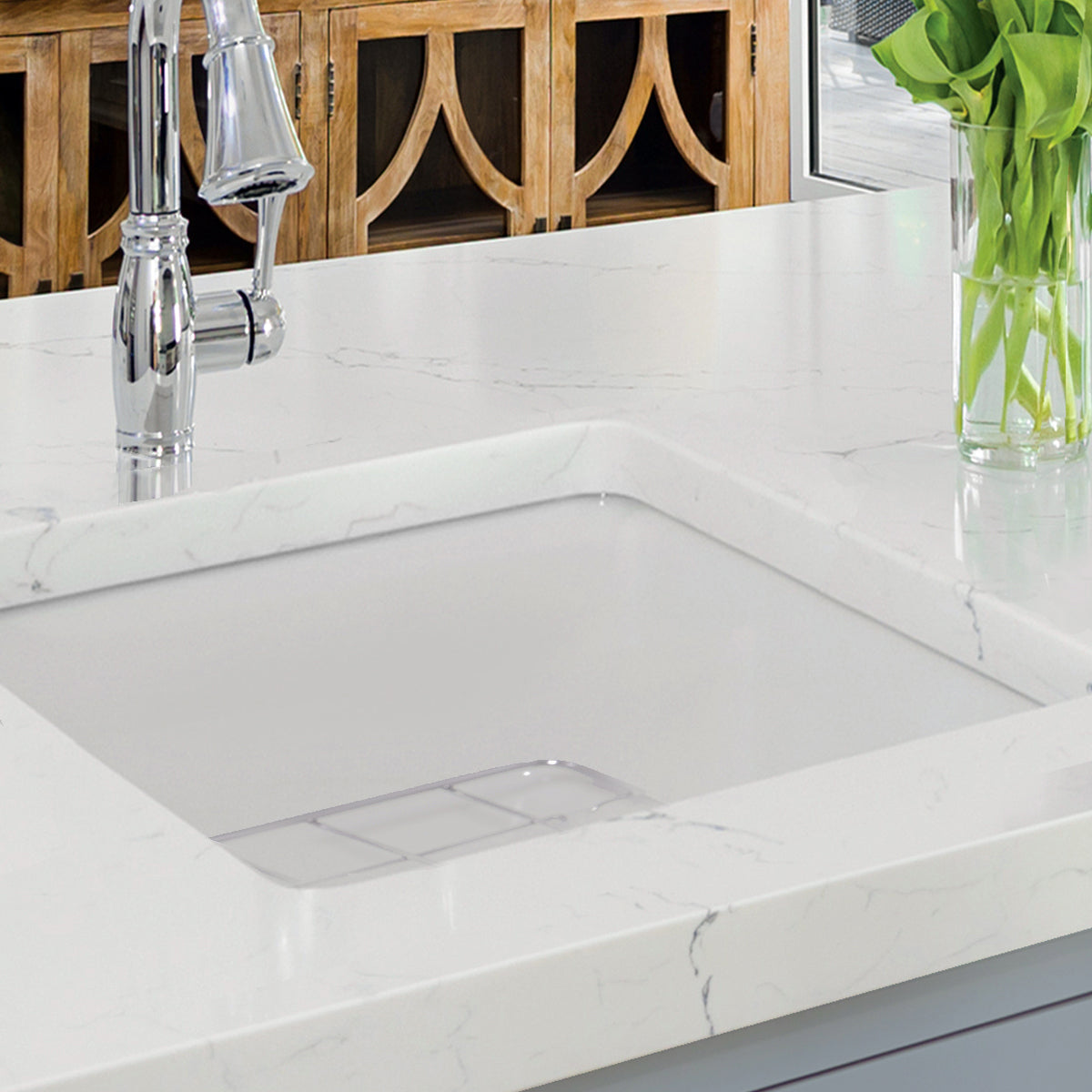 Nantucket Sinks Cape Collection 18" Square Undermount Porcelain Enamel Glaze White Fireclay Single Bowl Kitchen Sink