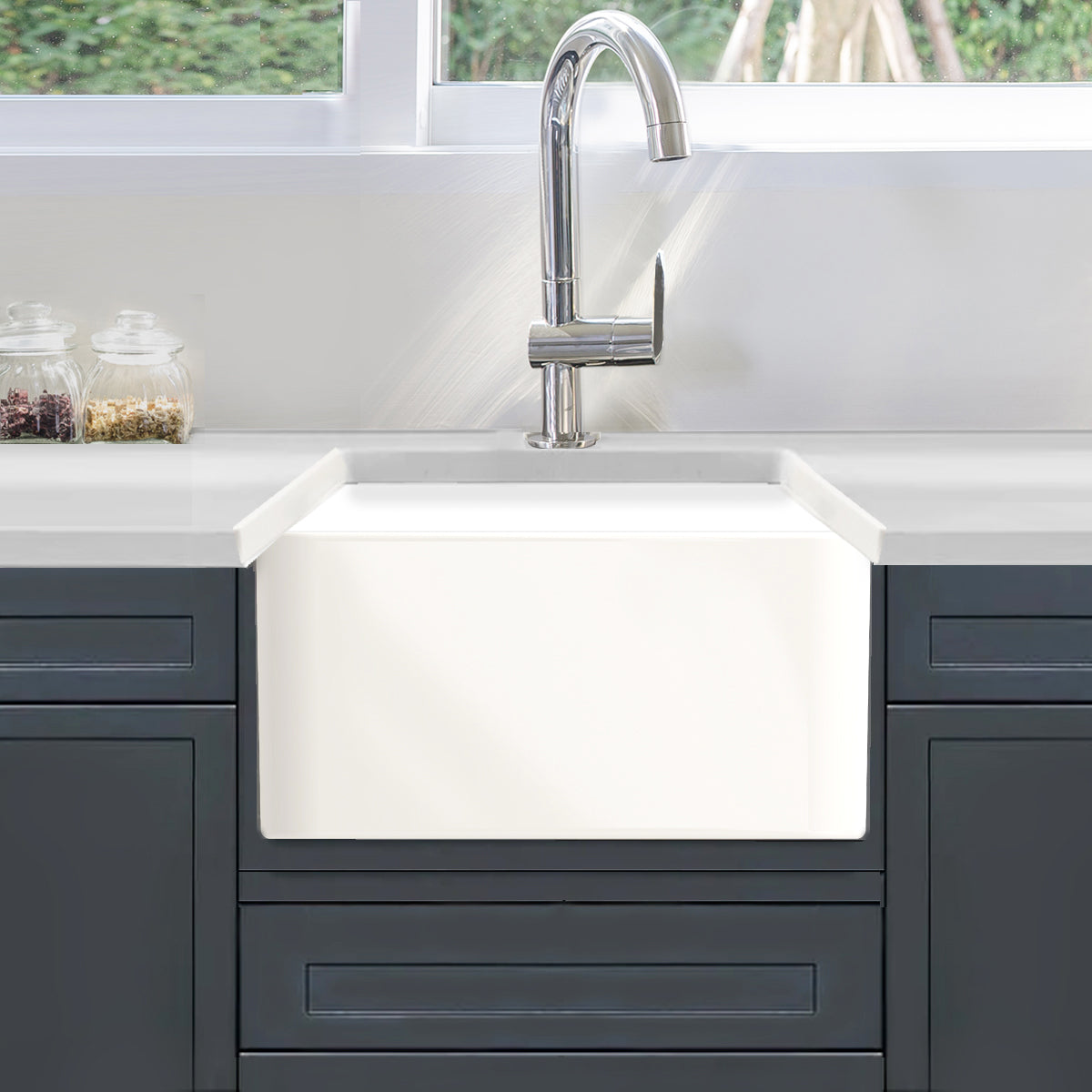 Nantucket Sinks Cape Collection 20" Rectangle Undermount Porcelain Enamel Glaze White Fireclay Single Bowl Farmhouse Apron Kitchen Sink
