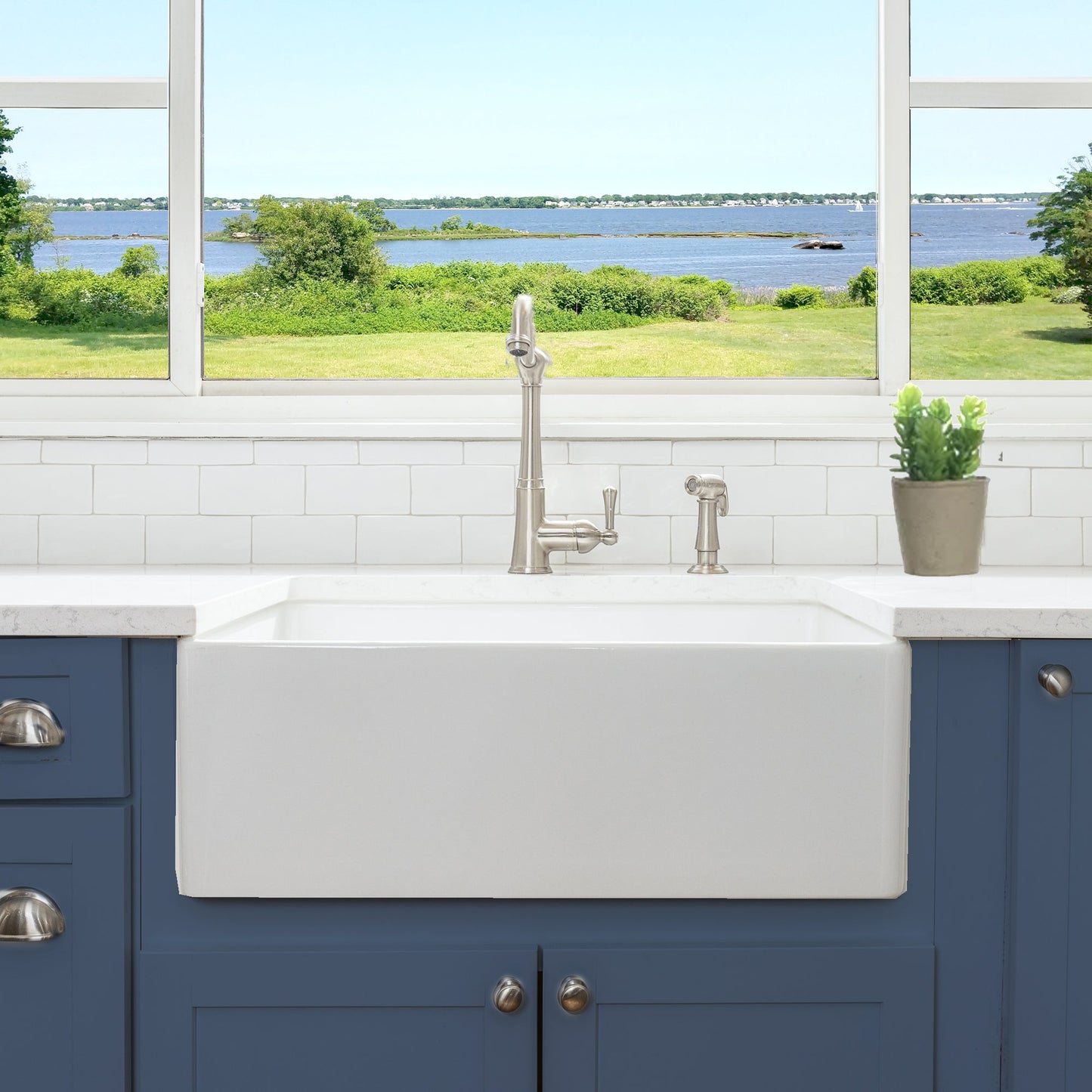 Nantucket Sinks Cape Collection 27" Rectangle Undermount Porcelain Enamel Glaze White Fireclay Single Bowl Farmhouse Apron Kitchen Sink With Drain and Grid