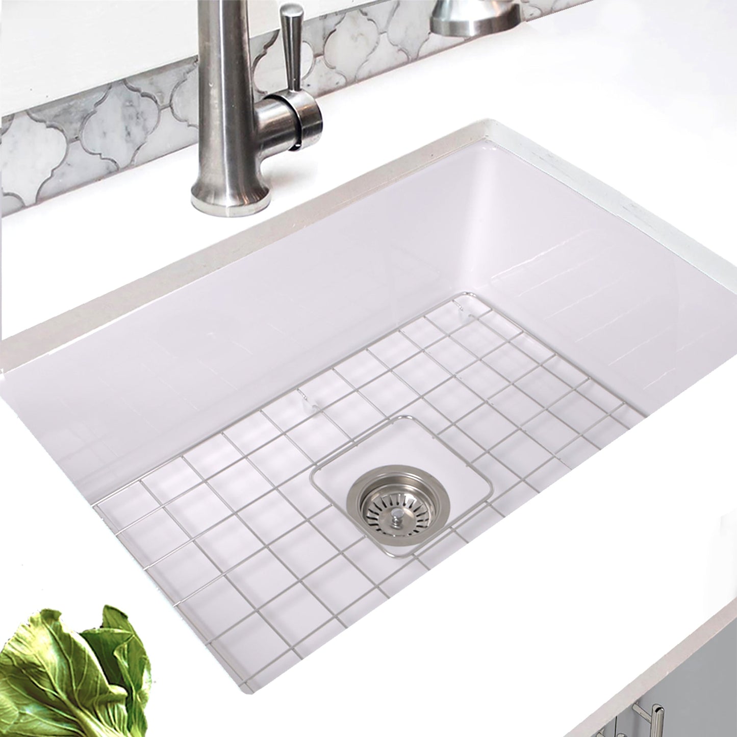 Nantucket Sinks Cape Collection 27" Rectangle Undermount Porcelain Enamel Glaze White Fireclay Single Bowl Kitchen Sink