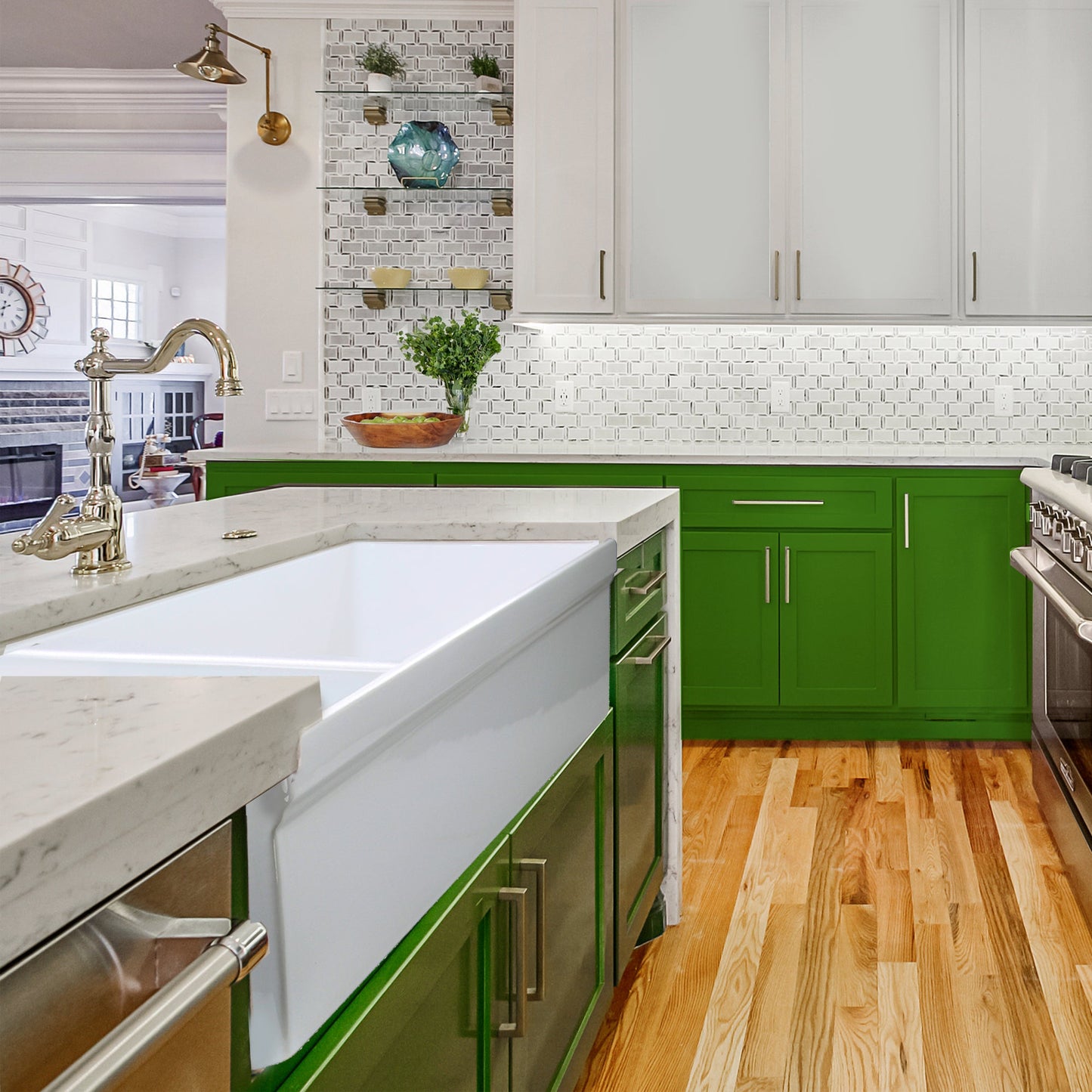 Nantucket Sinks Island Collection 36" Rectangle Undermount White Porcelain Enamel Glaze Glossy Fireclay 90/10 Reversible Double Bowl Italian Apron Sink