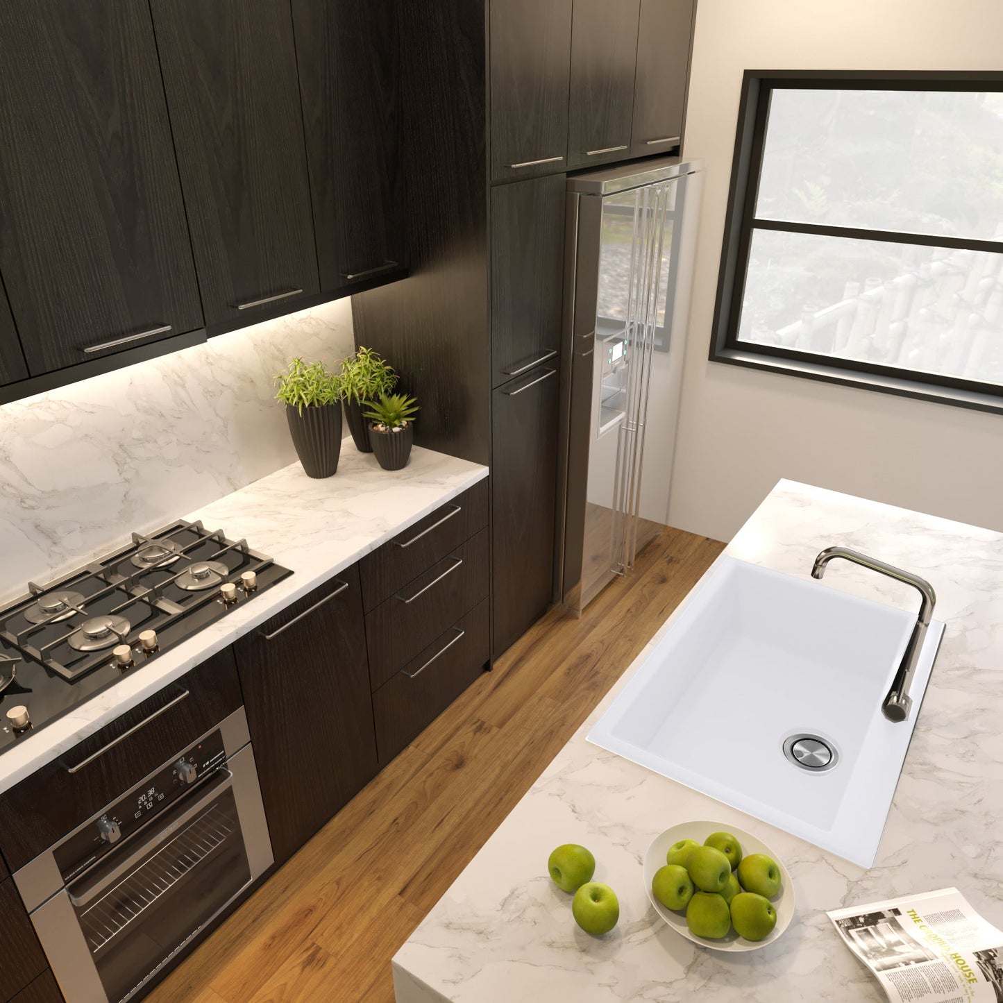Nantucket Sinks Plymouth Collection 27" Rectangle Dualmount Matte White Granite Composite Single Bowl Kitchen Sink