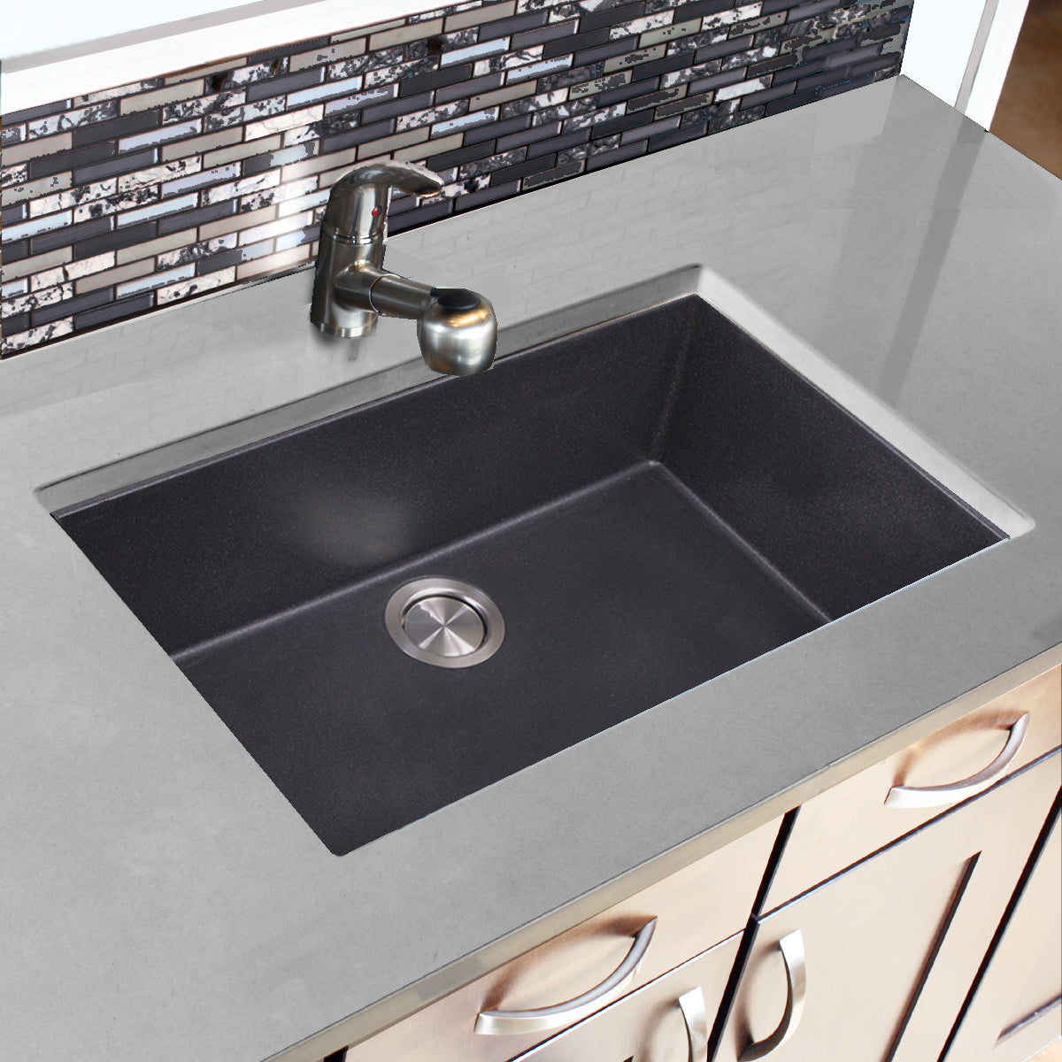 Nantucket Sinks Plymouth Collection 30" Rectangle Dual-mount Matte Black Granite Composite Single Bowl Kitchen Sink