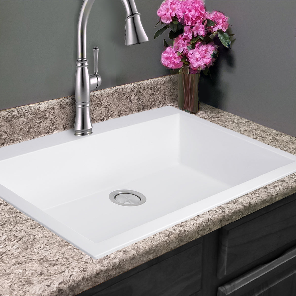 Nantucket Sinks Plymouth Collection 30" Rectangle Dual-mount Matte White Granite Composite Single Bowl Kitchen Sink