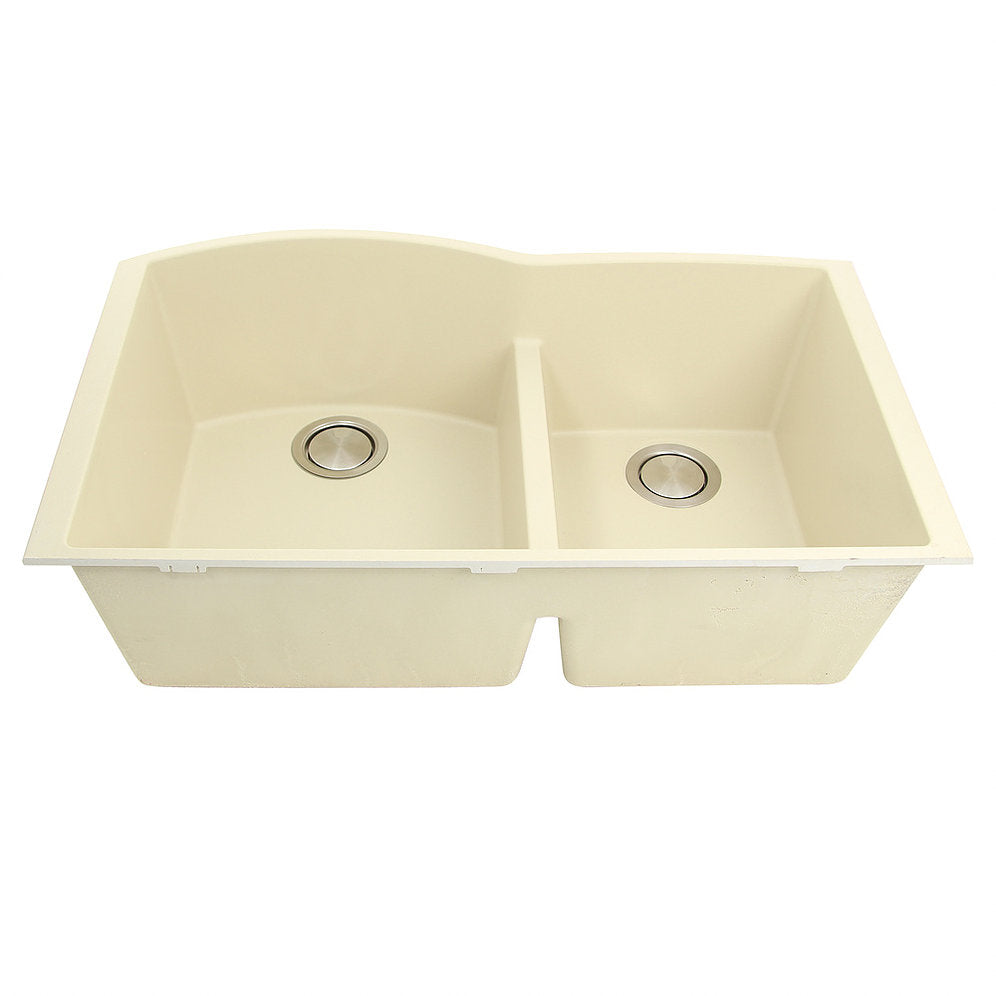 Nantucket Sinks Plymouth Collection 33" Irregular/Rectangle Undermount Matte Sand Granite Composite 60/40 Double Bowl Kitchen Sink