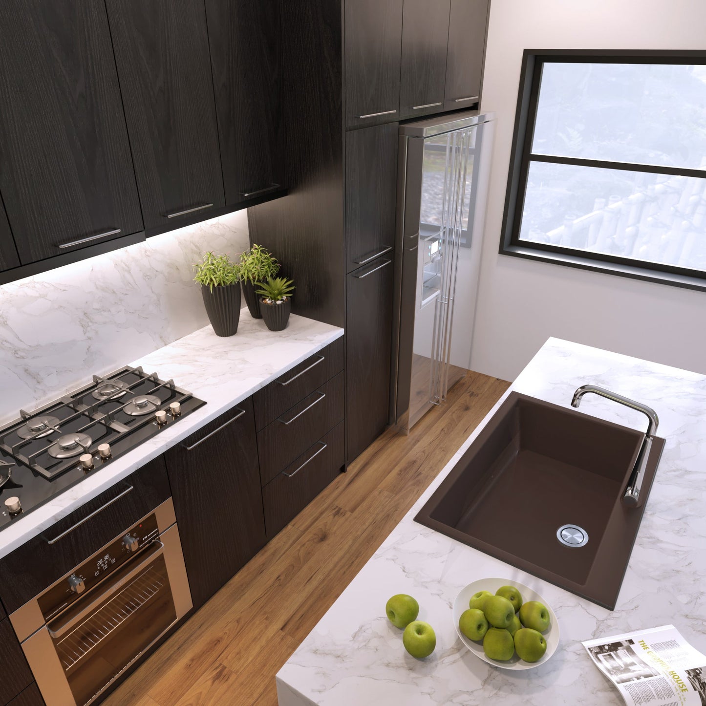 Nantucket Sinks Plymouth Collection 33" Rectangle Dual-mount Matte Brown With metallic flecks Granite Composite Single Bowl Kitchen Sink
