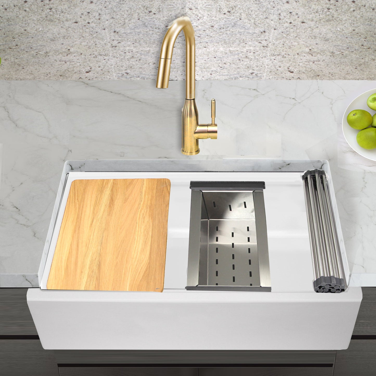 Nantucket Sinks Premium Kitchen 17" Polished Silver Stainless Steel Deluxe Colander