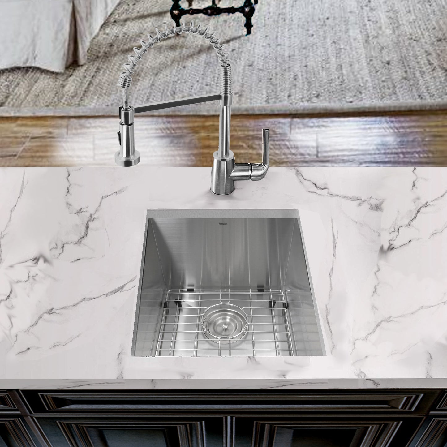 Nantucket Sinks Pro Series 15" Rectangle Undermount Brushed Satin 304 Stainless Steel Single Bowl Zero Radius Bar/Prep Sink