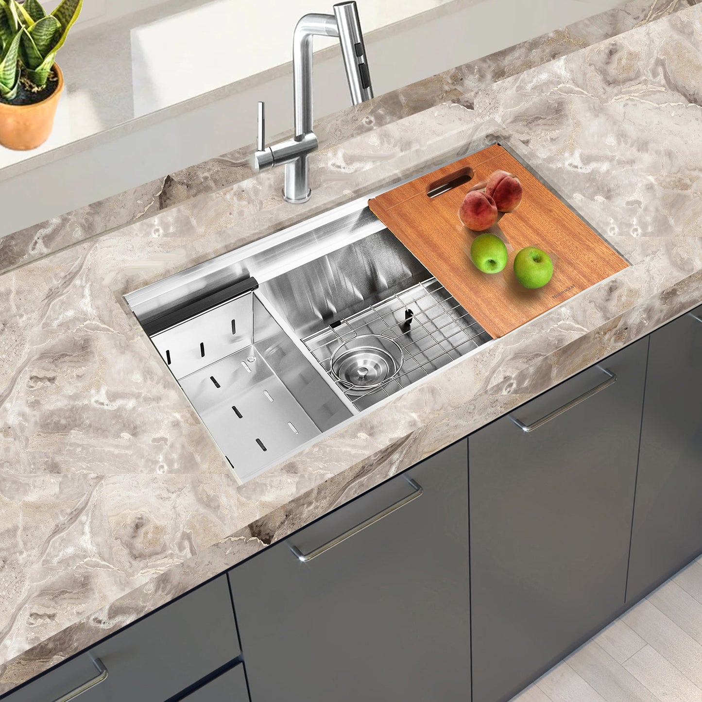 Nantucket Sinks Pro Series 28" Rectangle Undermount Brushed Satin 304 Stainless Steel Single Bowl Kitchen Sink